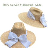 Straw hat with 3" grosgrain ribbon