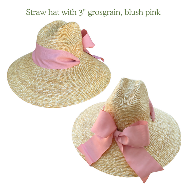 Straw hat with 3" grosgrain ribbon
