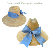 Straw hat with 3" grosgrain ribbon